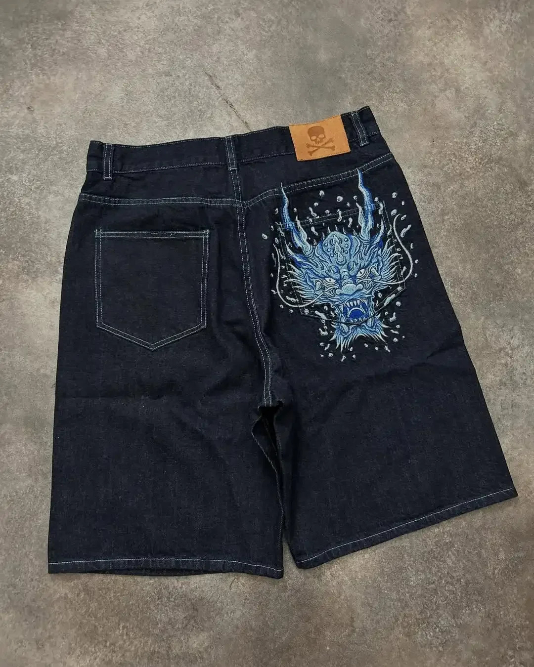 Y2K Retro Denim Shorts Street Dragon y Five Cent Casual Jeans Men Women Harajuku Hip Hop Loose Sports Shorts 250604