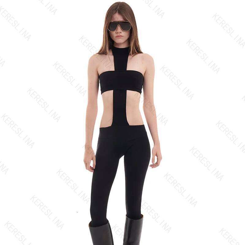 American Style High Street Fashion Sexy Jumpsuit Trousers Punk Retro Halter Neck Slim Womens Tights Y2k Goth Emo Girl Streetwear