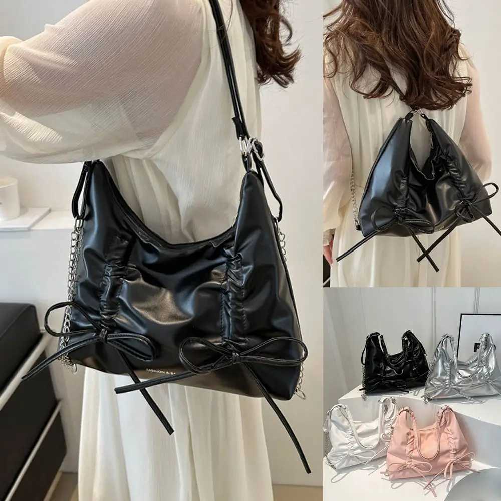 PU Womens Shoulder Bag Fi Backpack Simple Sweet Tote Bag Drawstring Bow Design Crossbody Bag XJ250605