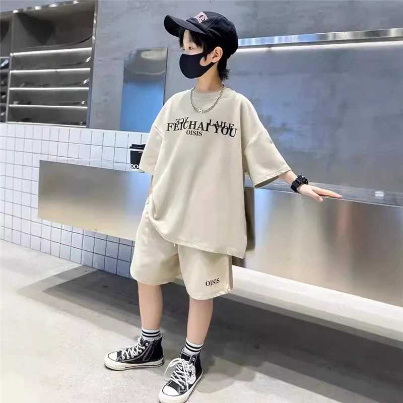 New Boys Short Sleeve Sets Summer Fashion Kids Loose Casual T-shirts+Shorts 2Pcs Outfits Teen High Quality Sports Suits 5-14Y R250605