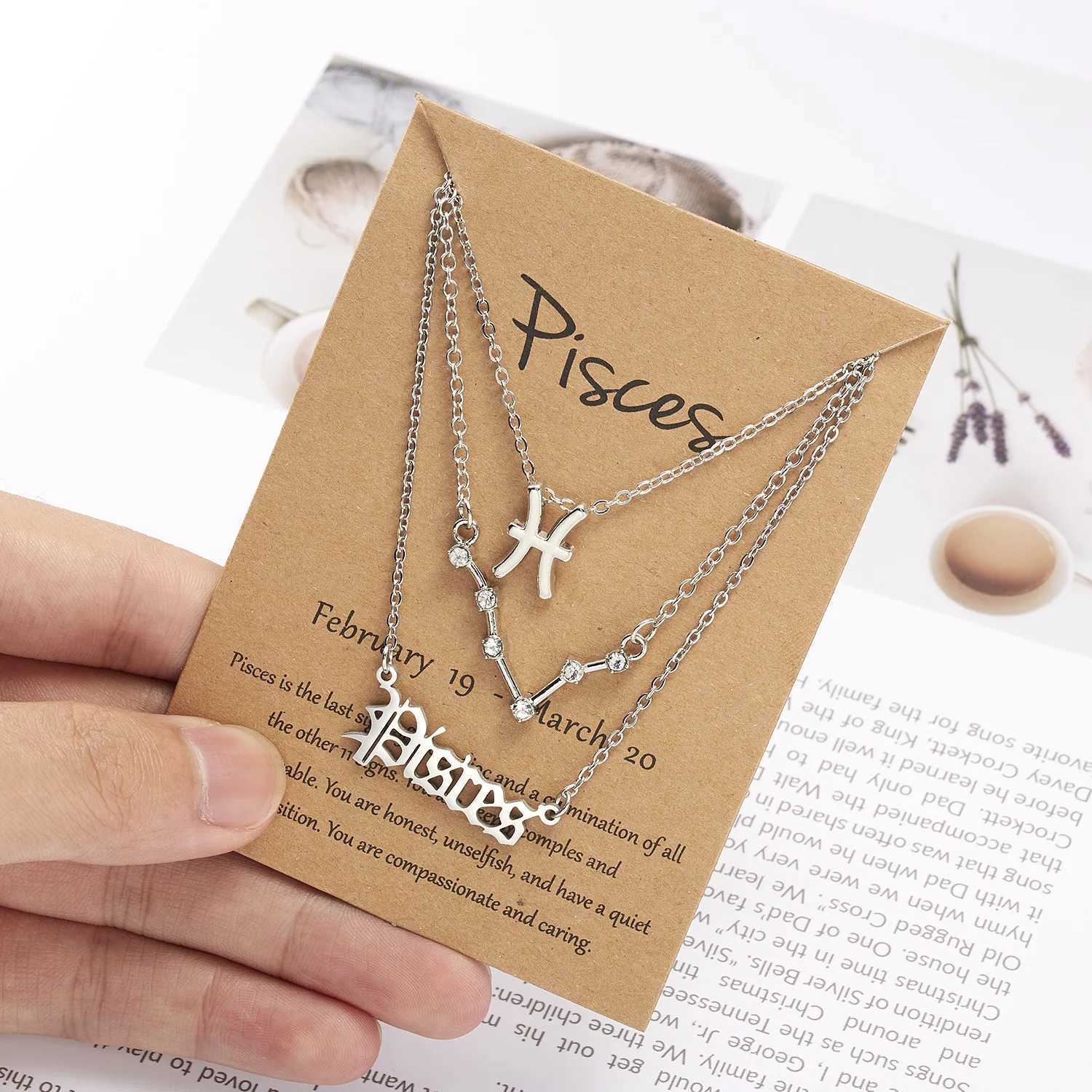 3Pcs/set 12 Zodiac Sign Necklace For Women 12 Constellation Pendant Chain Choker Birthday Jewelry With Cardboard Card XJ250604