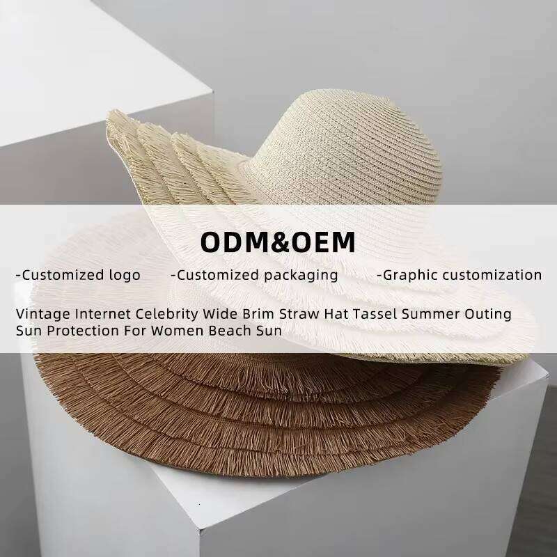 Vintage Internet Celebrity Wide Brim Straw Hat Tassel Summer Outing Protection for Women Beach Sun
