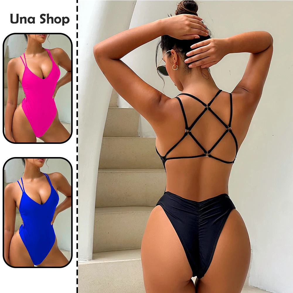 UnaShop Swimwear 2025 Trend Summer Beach Swimsuits For Women Swimming Pool Party Sexy Cross Beautiful Back Beachwear 250530