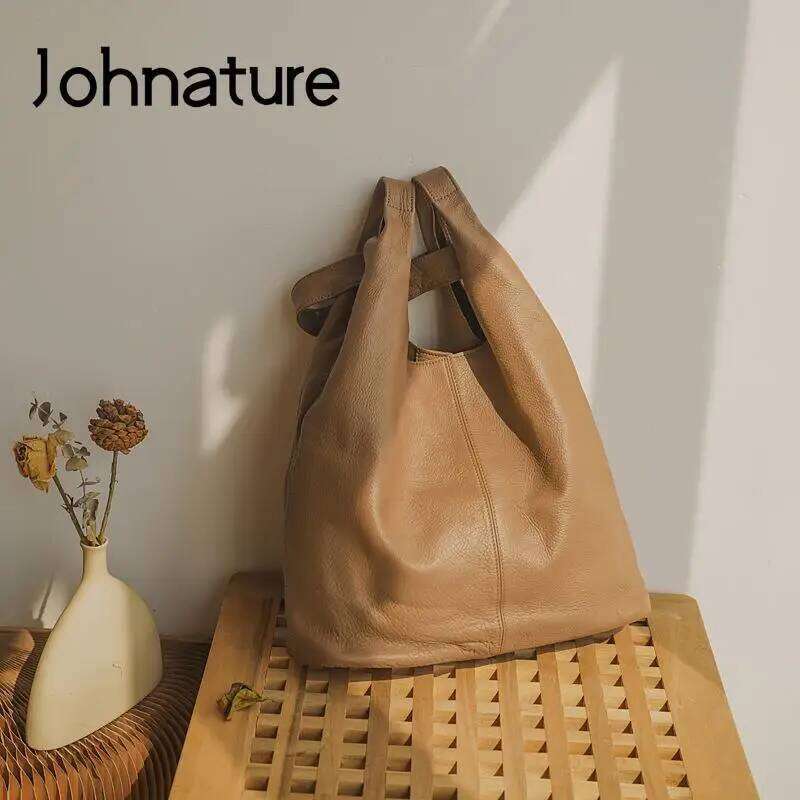 Johnature Casual Commuter Women Bag Genuine Leather 2025 New Versatile Large Capacity Soft Real Cowhide Shoulder Bags 2025/06/05
