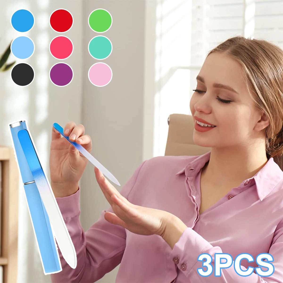 3pcs Crystal Glass Nail File with Case Glass Fingernail File Professional Manicure Tool Washable Reusable Double-Sided 250605