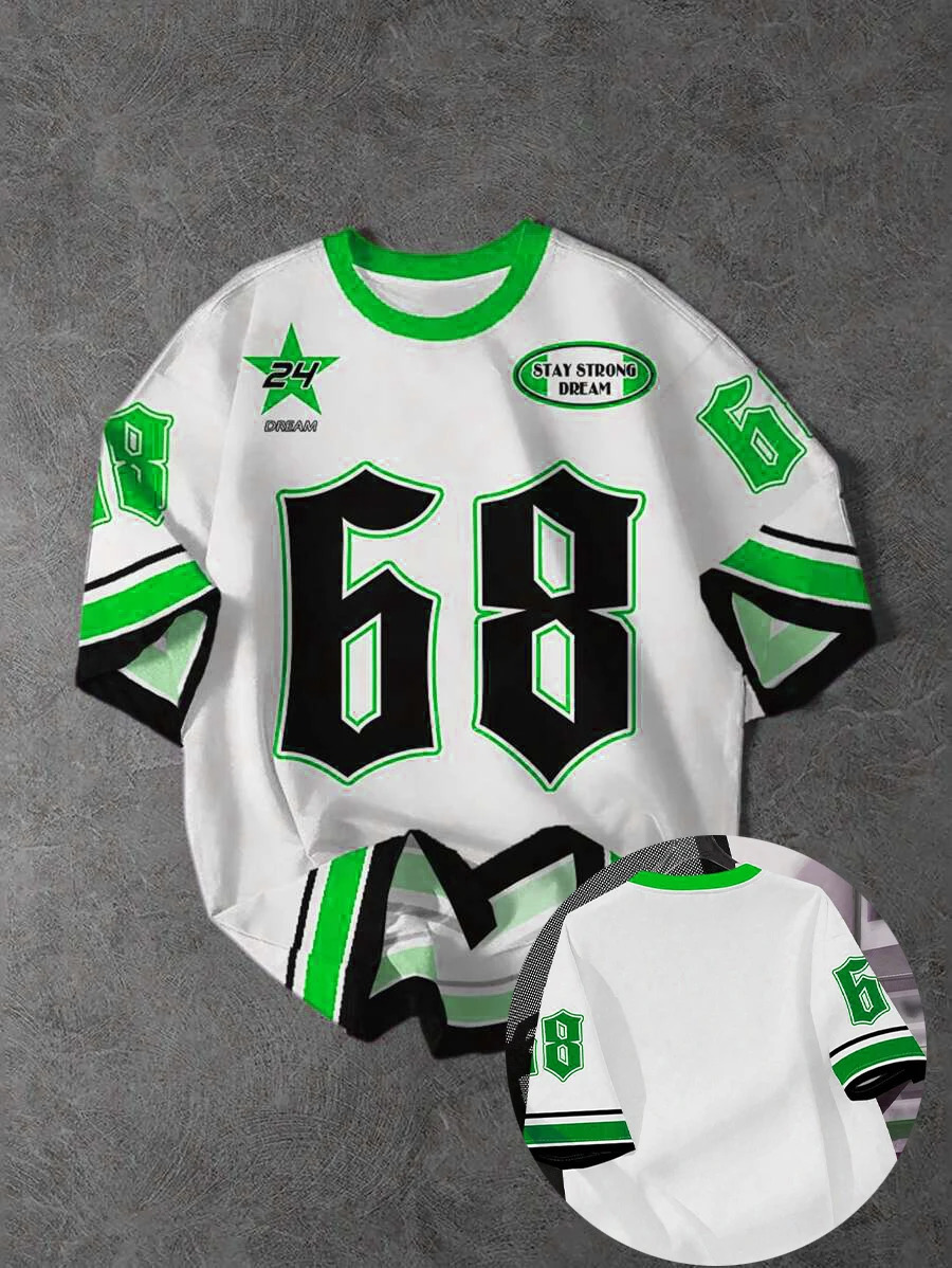 Summer mens casual simple classic sports stripe pattern size 68 and side printed round neck short sleeved Tshirt 250605