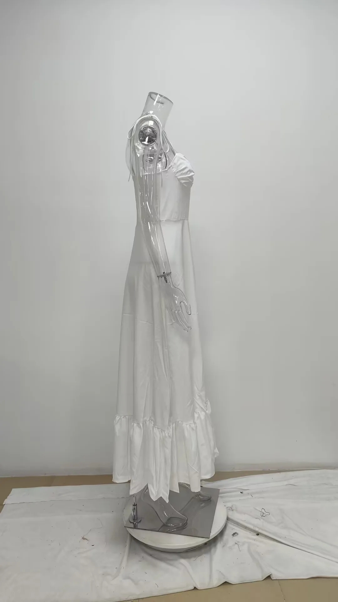 VEITCHE Summer Elegant Women White Long Dresses Evening Party Butterfly Midi Dress Ladies Fashion Pleated Slip Vestidos 250604