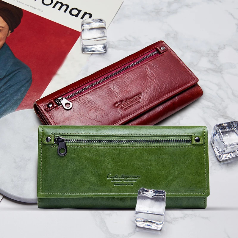 Contacts Genuine Leather Women Wallets Female Long Clutch Po Holder Wallet Large Capacity Purses With Money Phone Bags 250605