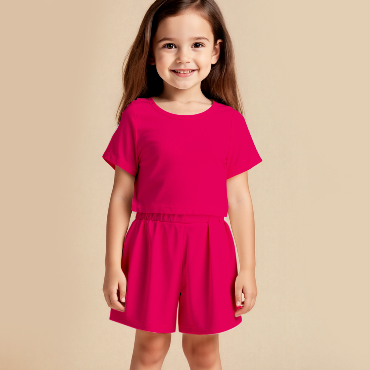 Baby girl summer solid color casual set, 2-piece waist cinched top loose shorts set, daily wear and outdoor play wear, girl designer clothing SY063