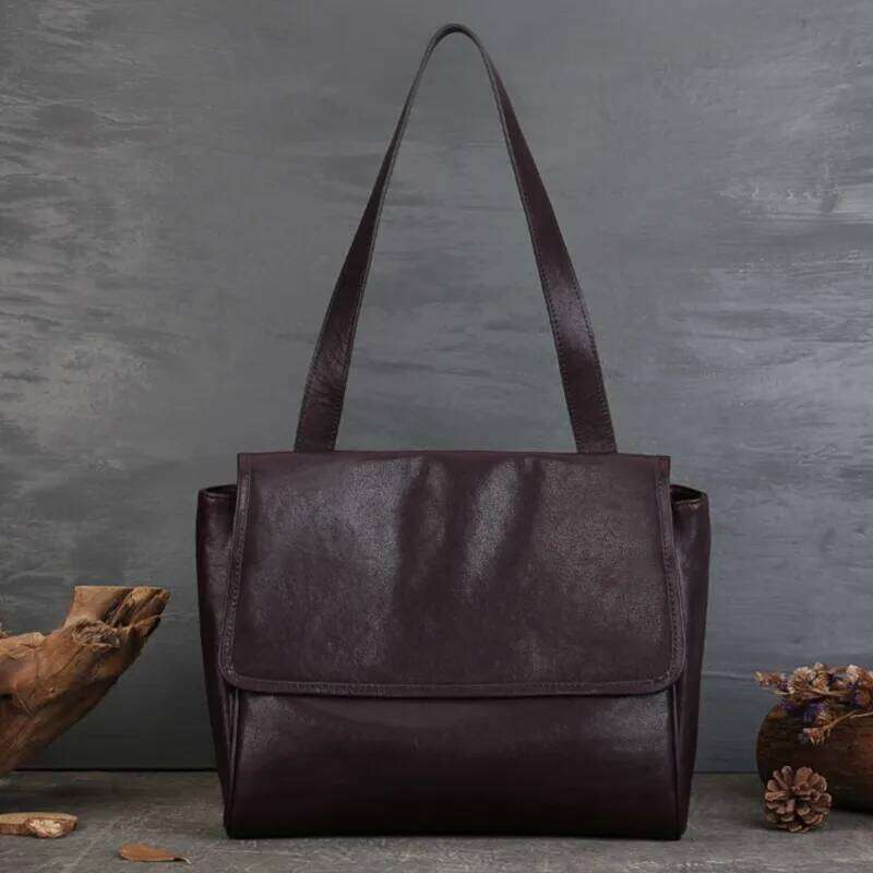 Johnature Genuine Leather Women's 2025 New Large Capacity Tote Bag Simple Commuting Soft Cowhide Shoulder Bags 2025/06/05