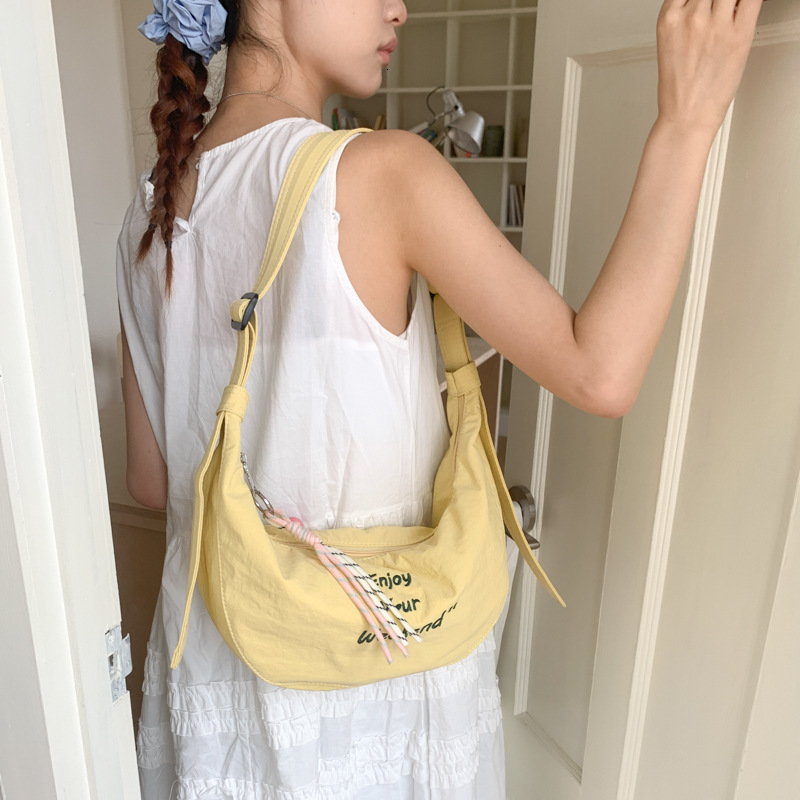 designer Korean Style Casual Underarm Bag for Women 2025 New Simple Nylon Dumpling Bag with Embroidered Letters Single Shoulder Crossbody Bag