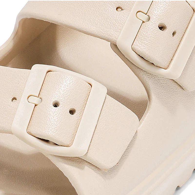 Kidmi Summer Platform Womens Slippers Outdoor Double Buckle Embellished Sandals Nonslip Breathable Softsoled Beach Shoes 250605