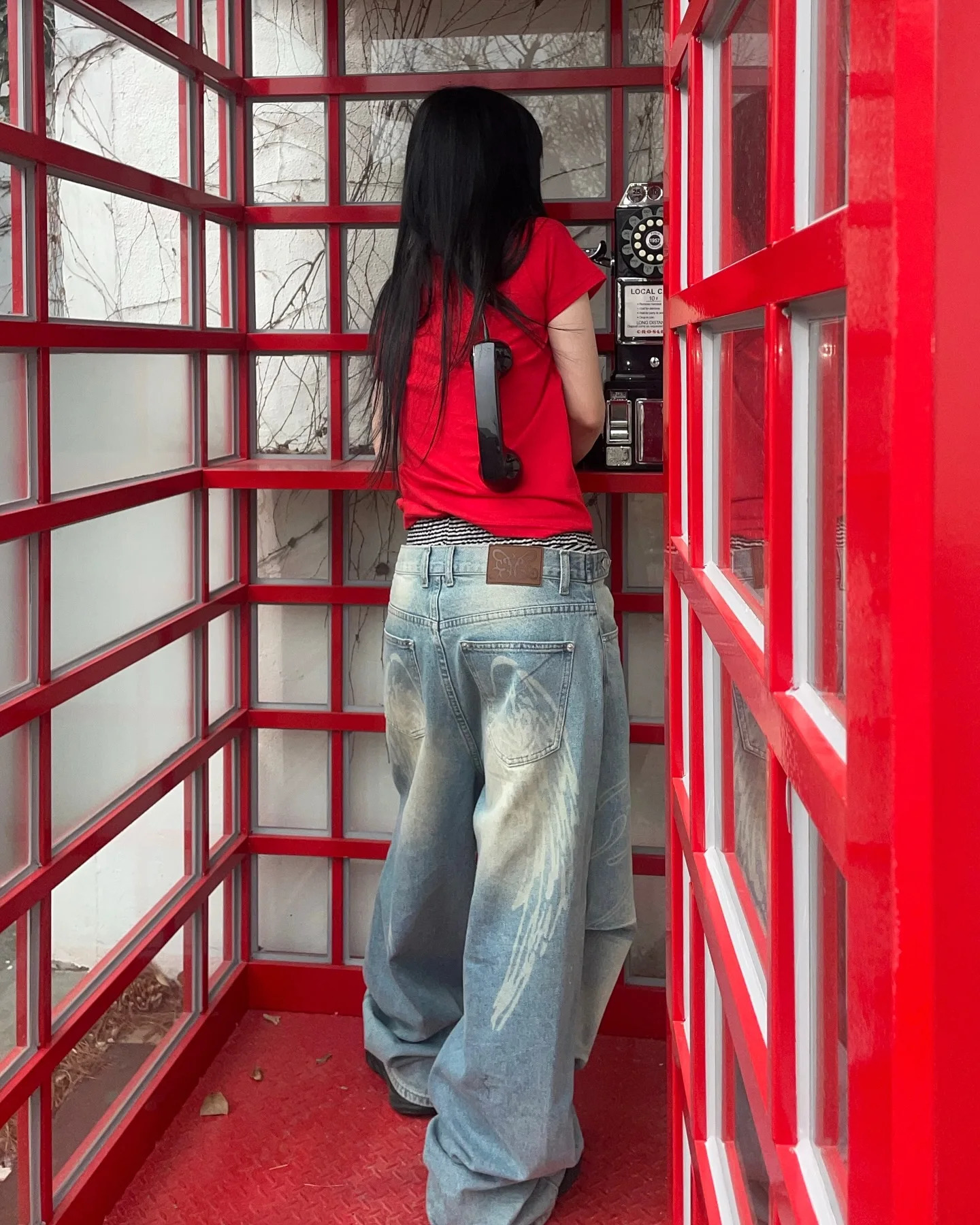 Y2K Fashion Loose Jeans Korean Simple Light Colored Straight Leg Harajuku Retro Angel Wing Print Solid Color Jeans 250604