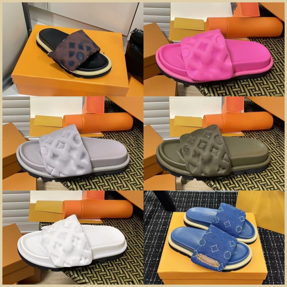 Designer sandals men women Pool Pillow slides trainers Flat Comfort Slippers Womens sliders nylon Cool Slide Slipper printed mens Summer beach sandal 12