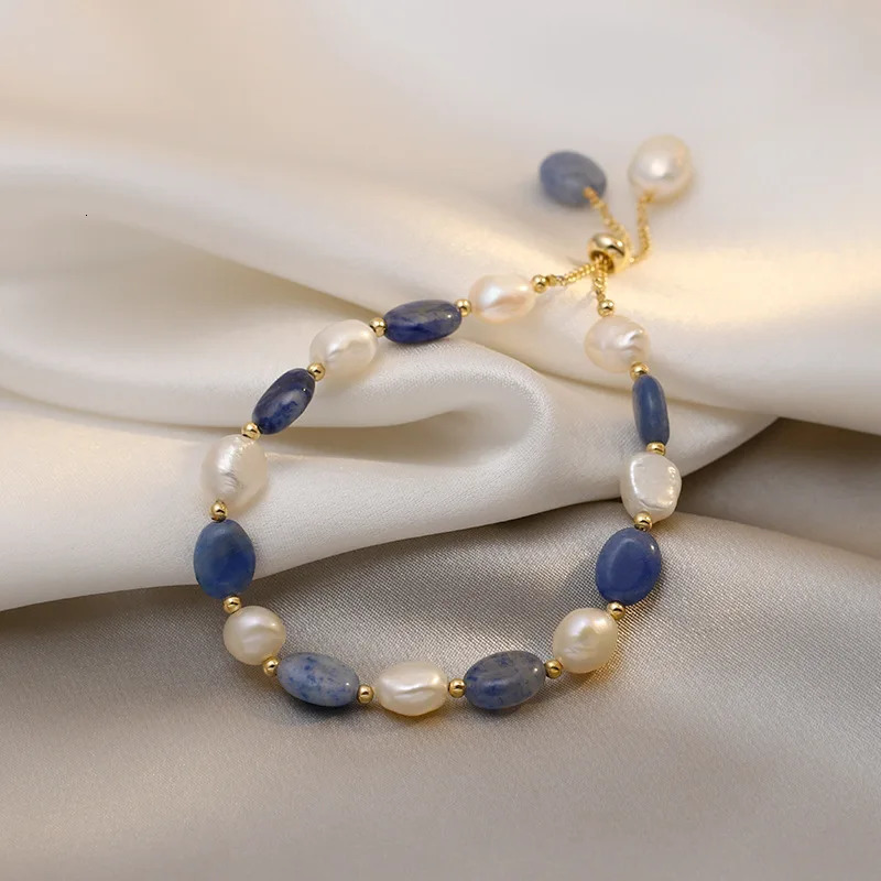 Trendy Blue Jade Stone Baroque Freshwater Pearl 14K Gold Filled Female Charm Bracelet Jewelry For Women Birthday Gifts 250604