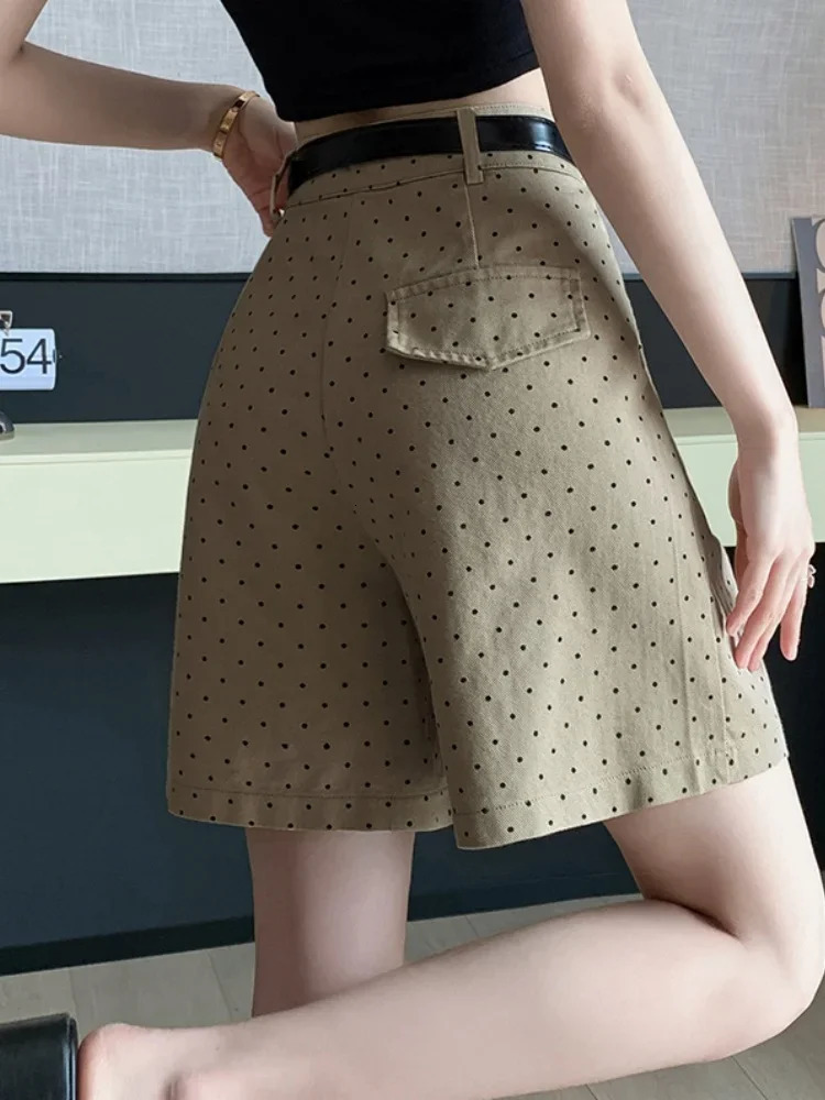 Casual Knee Pants for Women Springsummer Vintage Polka Dot Aline Work High Waist Wide Leg Pants 250604