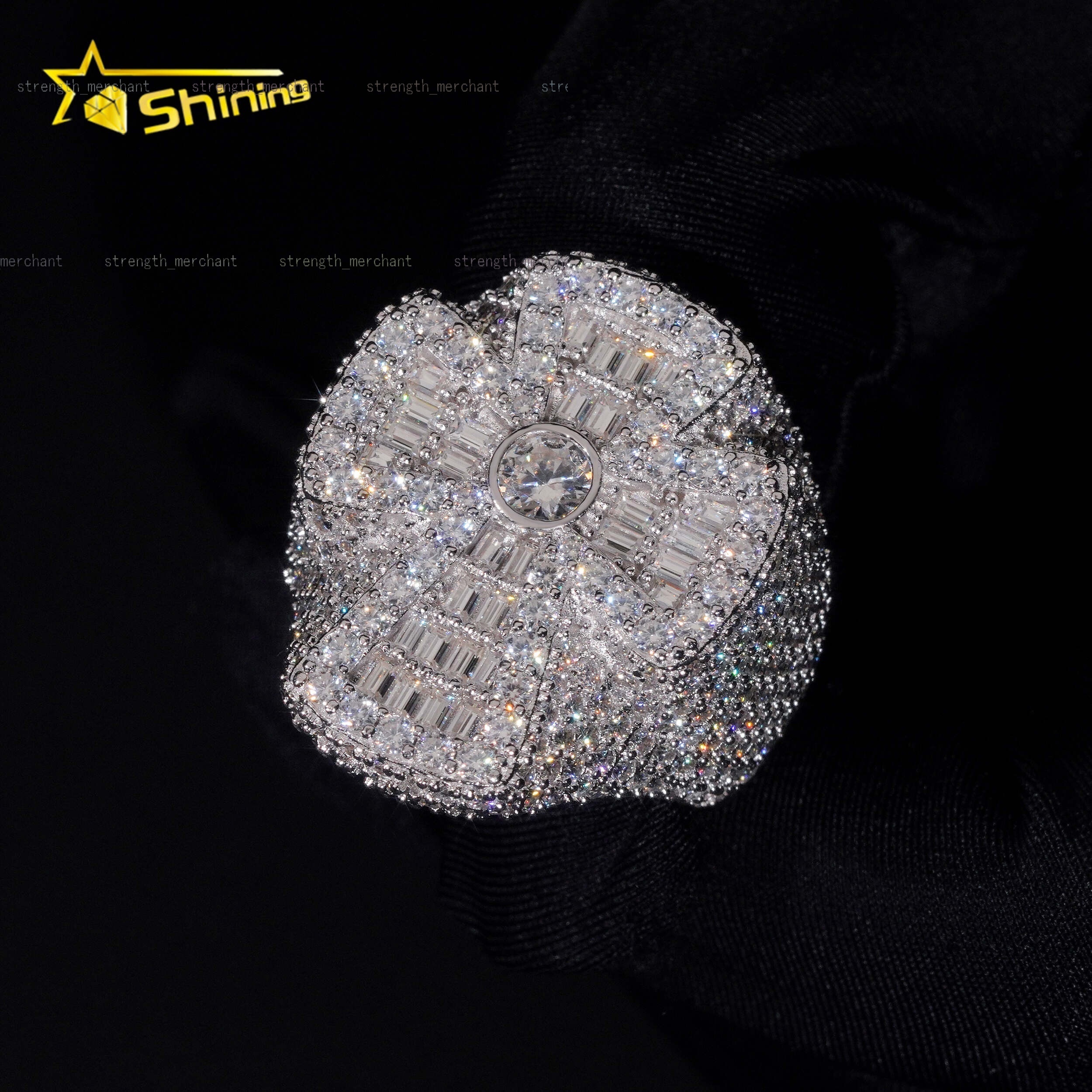 New GRA Certificate 925 Sterling Silver Gold Plated Fine Jewelry VVS Diamond Classic Cross Ring Moissanite Hip Hop Band Ring