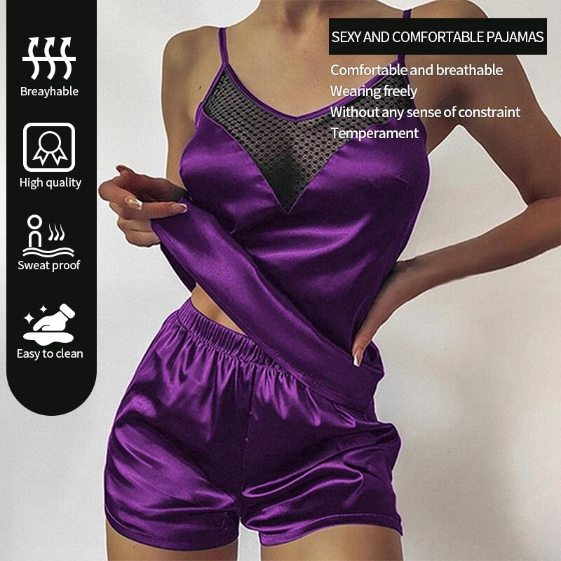 Lace Patchwork Vest Shorts Womens Summer Pajamas Two-Piece Set Lace Sexy Can Be Worn for Casual Wear at Home 250530