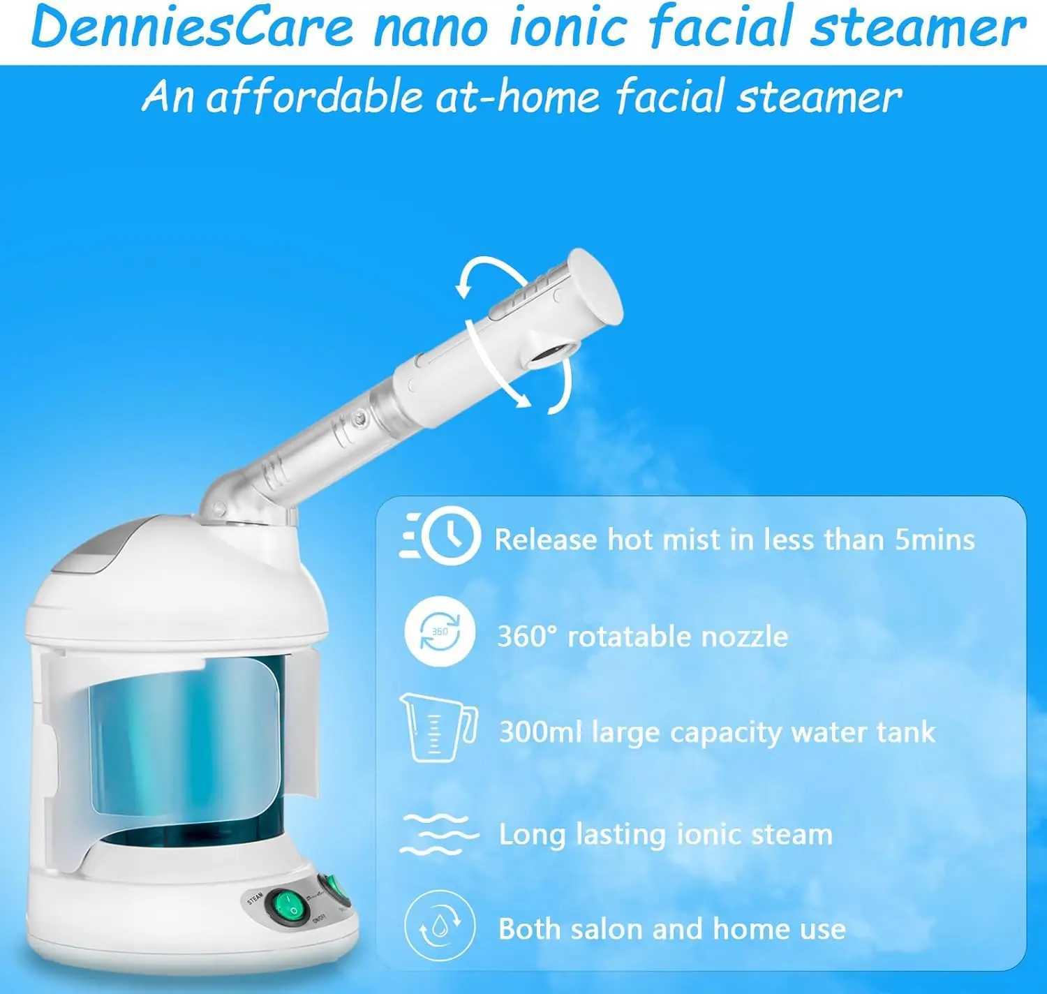 Facial Steamer Hot Mist Face Steamer Nano Ionic Table Top Mini Steamer Spa 360 Rotatable Sprayer Personal Care Use at Home Salon XJ250607