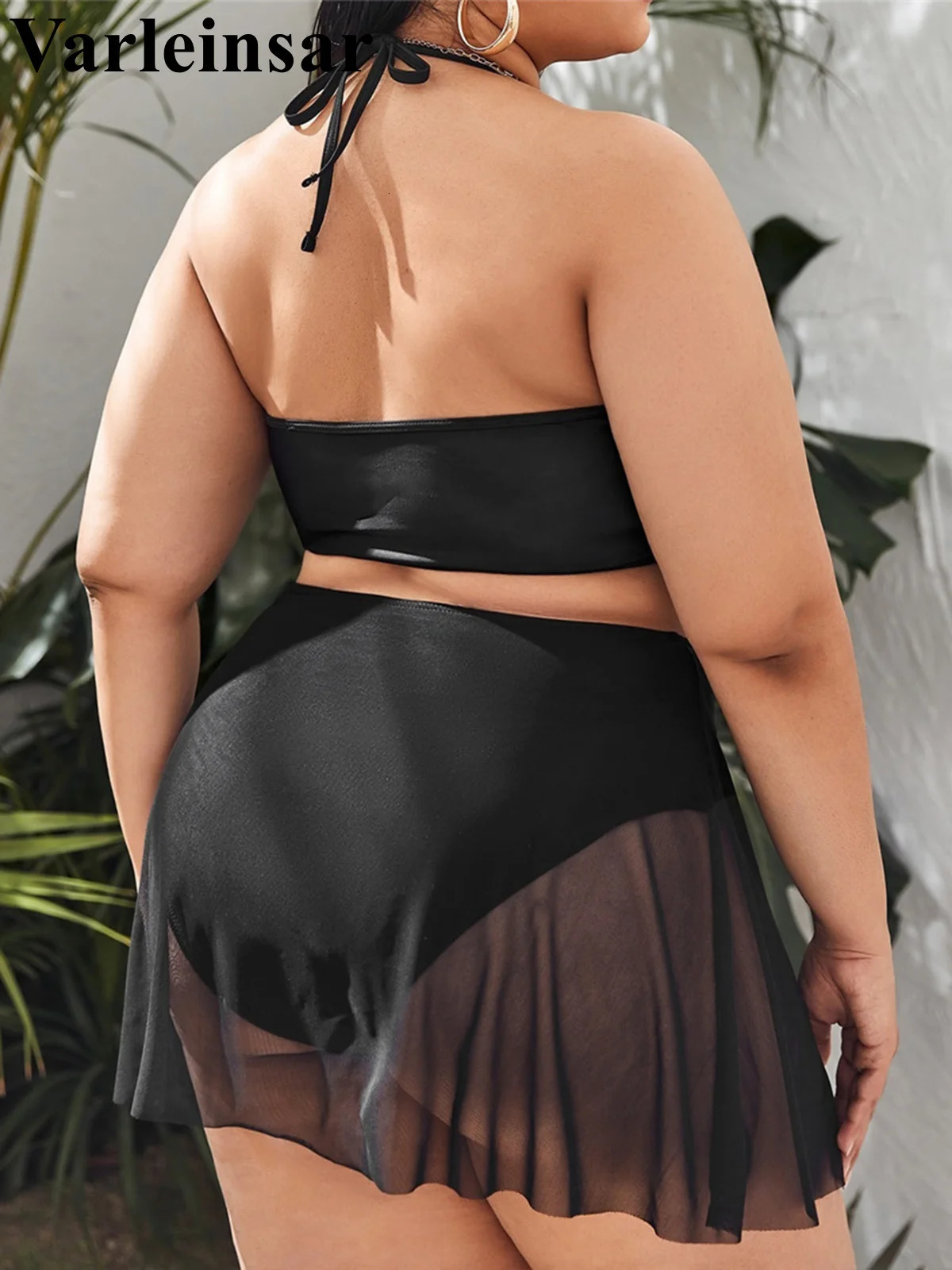 0XL 4XL Halter Bikini Large Size Swimwear Plus Women Swimsuit Female Twopieces set Bather Bathing Suit Swim V6701 250603