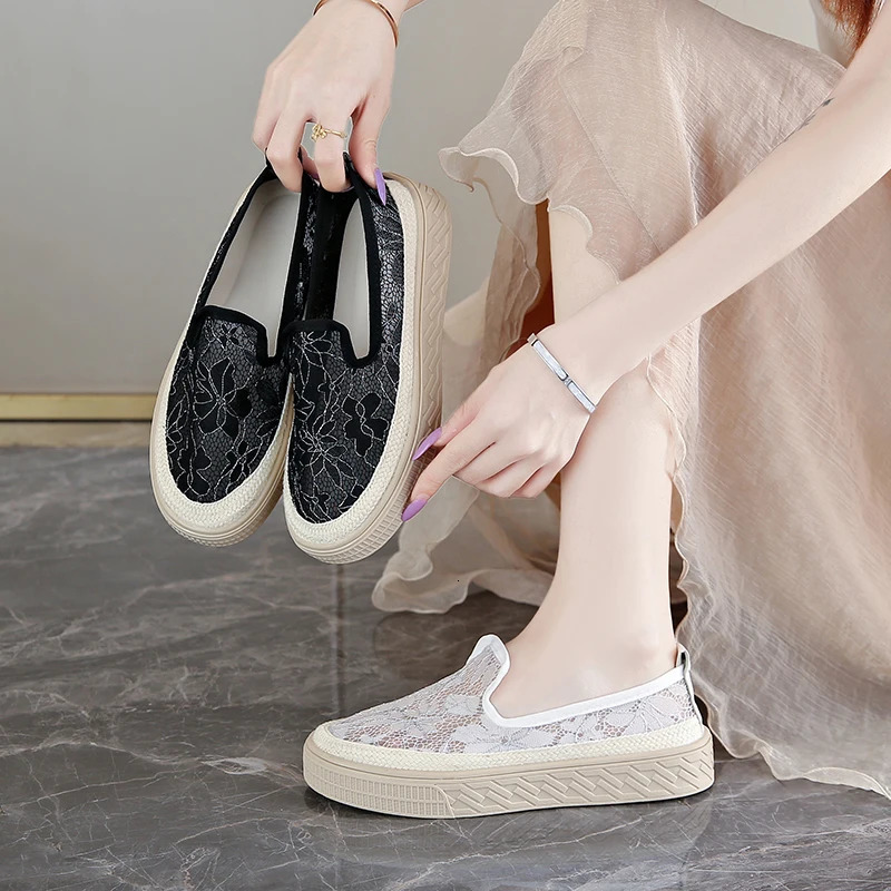 Female Flat Shoes Breathable Mesh Women Casual Shoes Summer 2025 Vulcanized Shoes Slip On Women Espadrilles Walking Sneakers 250603