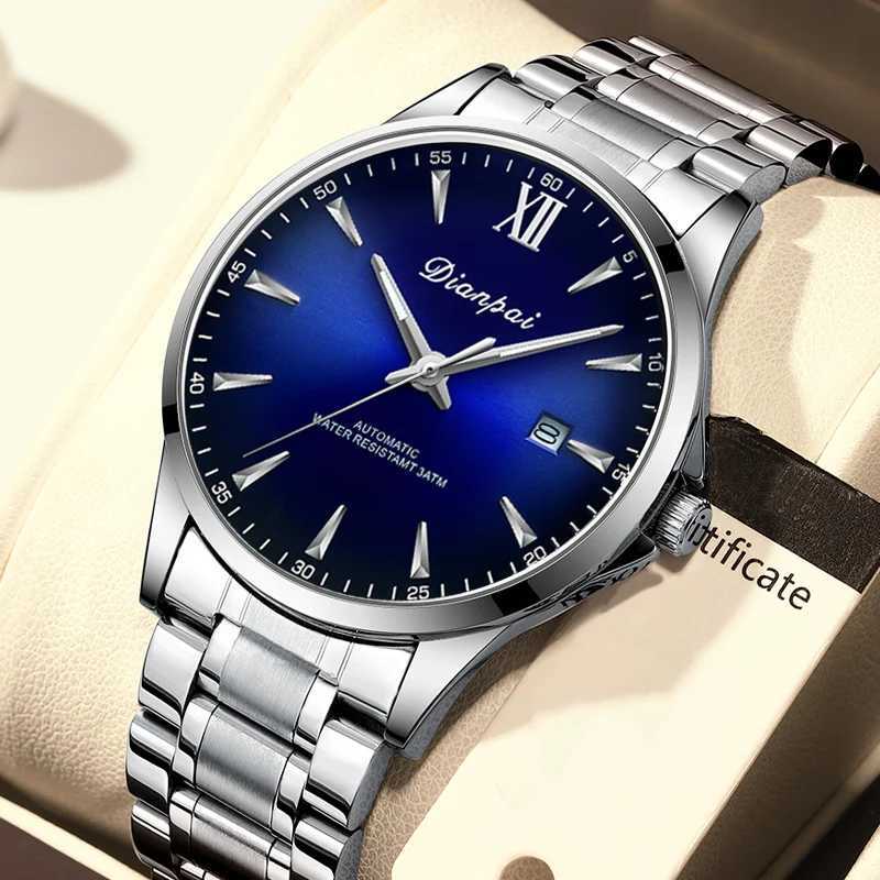 Dianpai Simple Business Mens Fully Automatic Mechanical Watch Stainless Steel Calendar Mens Waterproof Night Light Watch Y250605