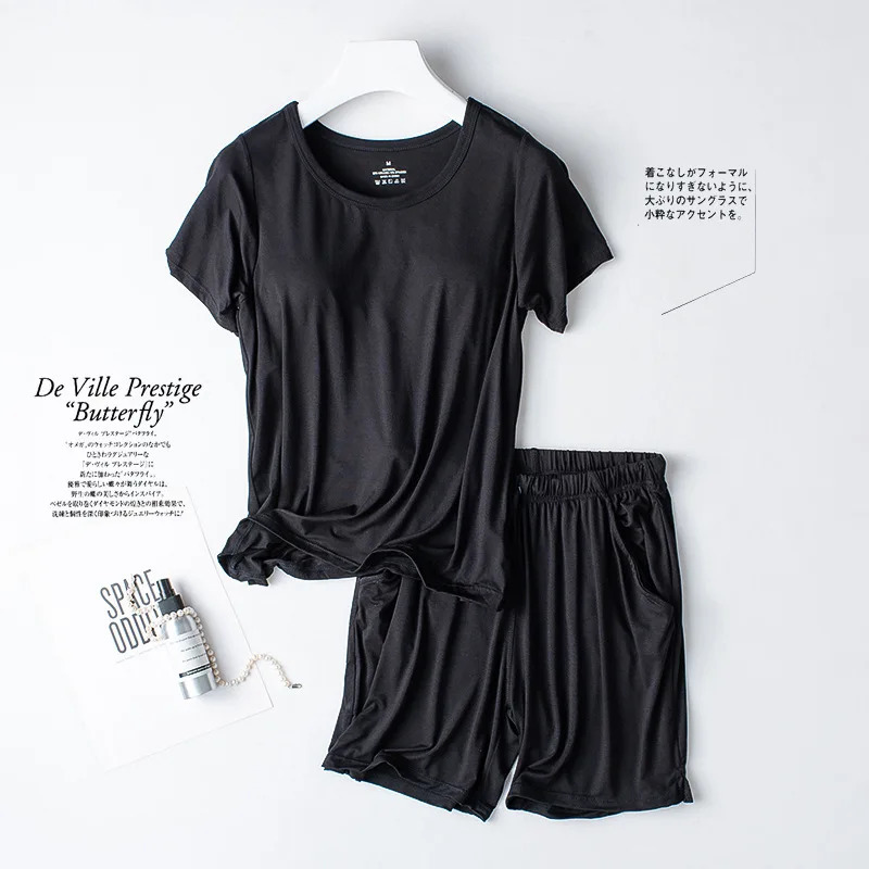 Modal Plus Size Sleepwear Womens Summer Pajamas Two-piece Set with Chest Pad Casual Home Clothes Pajamas Femme Nightwear Suit 250529