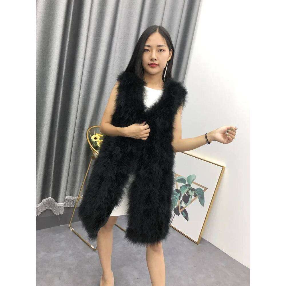 New real genuine natural ostrich Fur vest Women's fashion long Jacket gilet 90CM length custom any size