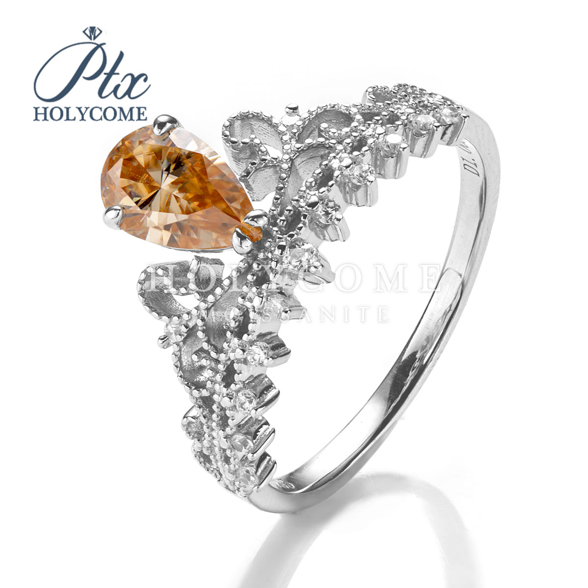 S925 Sterling Silver Women's Ring Elegant Ins Style Simple Champagne Pear Moissanite Diamond Hot Selling Fashion Jewelry Gemstone Ring