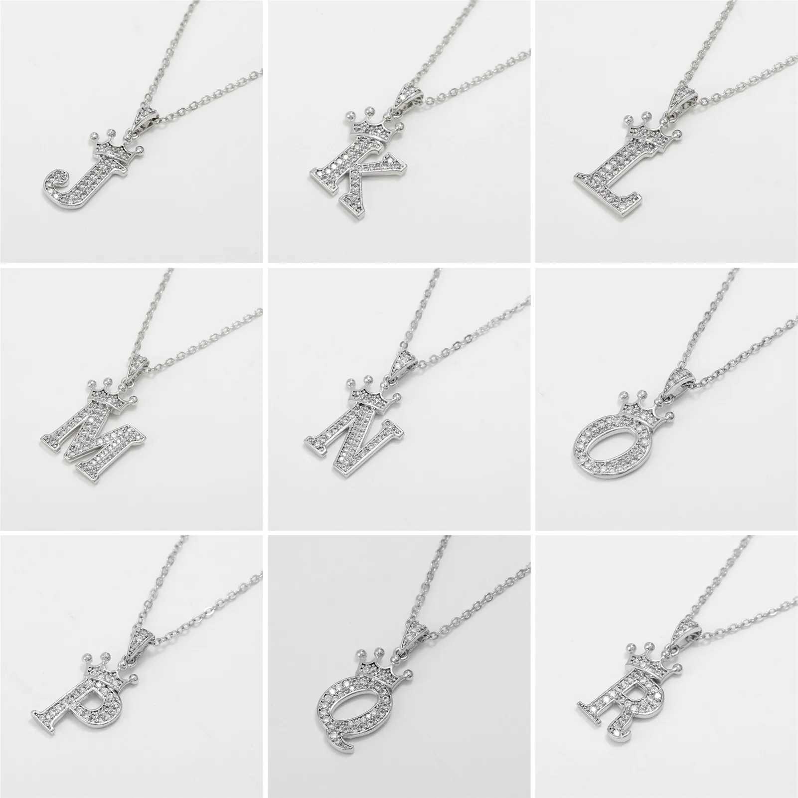 Necklace Crown Cubic Zircon Alphabet Pendants Gold A-Z Letter Pendant Necklace Shinning 26 Initial Collares Jewelry Full Zircon XJ250604