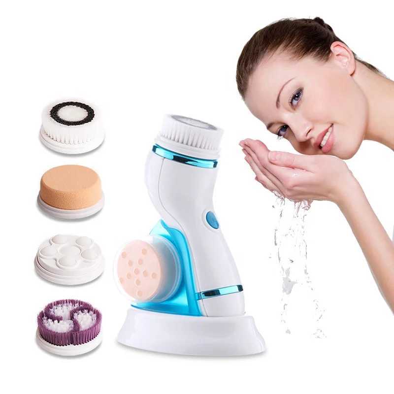 4 IN 1 Battery Version Facial Cleansing Brush Face Roller Massager Face Exfoliating Ultrasonic Washing Brush Cleanser Beauty Ski XJ250607