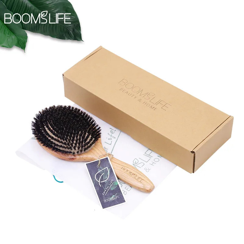 BOOMSLIFE Boar Bristle Hair Brush Women Combs for Hair Wood HairBrush Detangle Straightener Brush Hair Comb Barber Accessories 250603