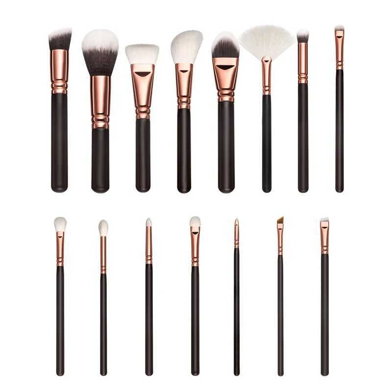 15 Makeup Brush Set Rose Gold Brush Set Black Fiber Bristles Wooden Handle Makeup Tools with New Brush BagW250605