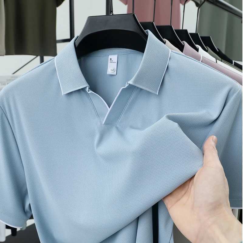 Summer New Mens Short Sleeve Luxury High End Designer Flip Collar Polo Shirt High Quality Silk Comfortable Fashion T-shirt Top XJ250605