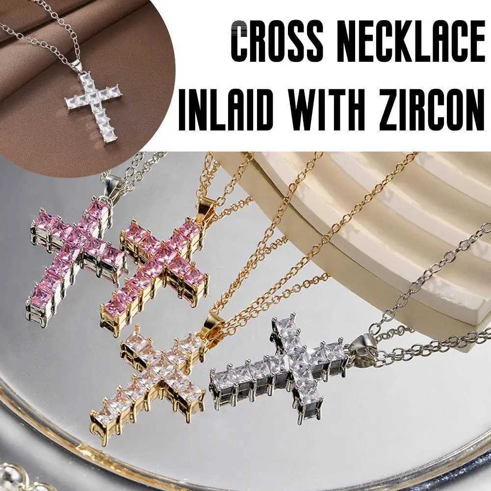 Cross Necklace Multi Color Crystal Cross Pendant For Women Necklace Cross Shape Necklace Pendant Party Jewelry XJ250604