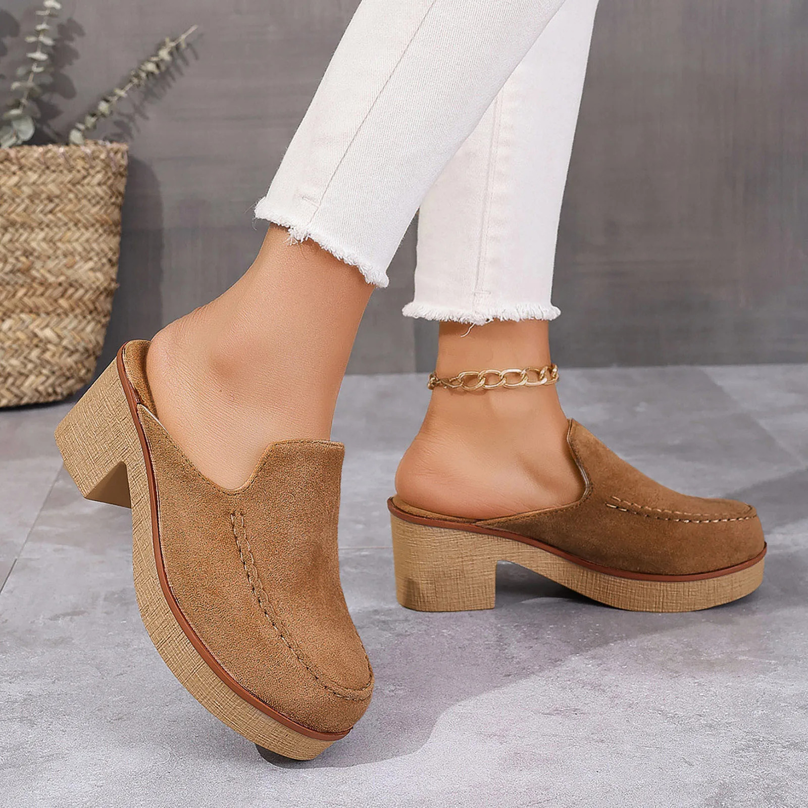 Women Summer Sandals Casual Round Toe Square Heels Soft Bottom Breathable Slippers Fashion Shoes For On Offer 250605