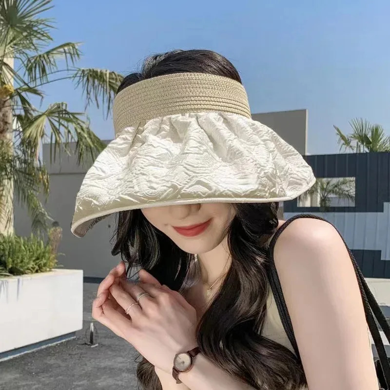 Summer Straw Empty Hat Women Travel Sunshade Sunblock Large Eaves Anti-UV Temperament All Top Hat Tidal Sun Straw Hat 2025 250603