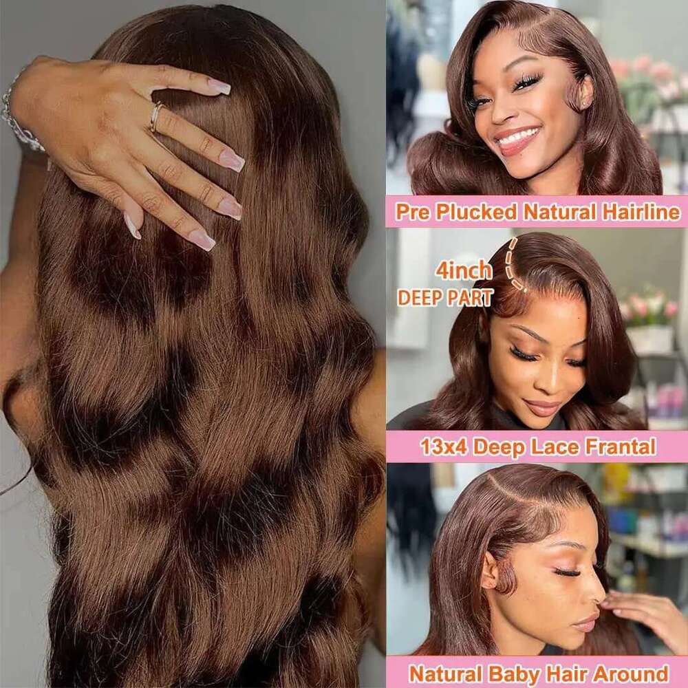 Body Wave Chocolate Lace Front Wigs Human Pre Plucked Brazilian Brown Virgin Hair Glueless HD Frontal Wig For Women