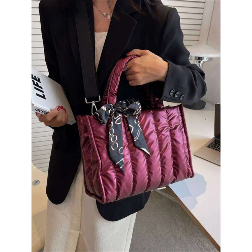 Elegant Totes with Silk Scarf Accent Quilted Crossbody Bags for Women Casual Solid Color Padded s Shoulder Bag