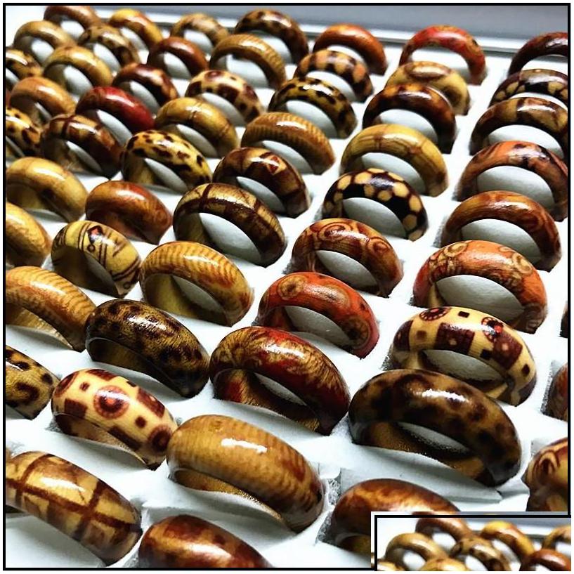 Band Rings 100Pcs Mix Styles Handmade Craft Mens Womens Fashion Natural Wood Party Jewelry Gifts Brand Drop Wholesale Delivery Ring Ot345