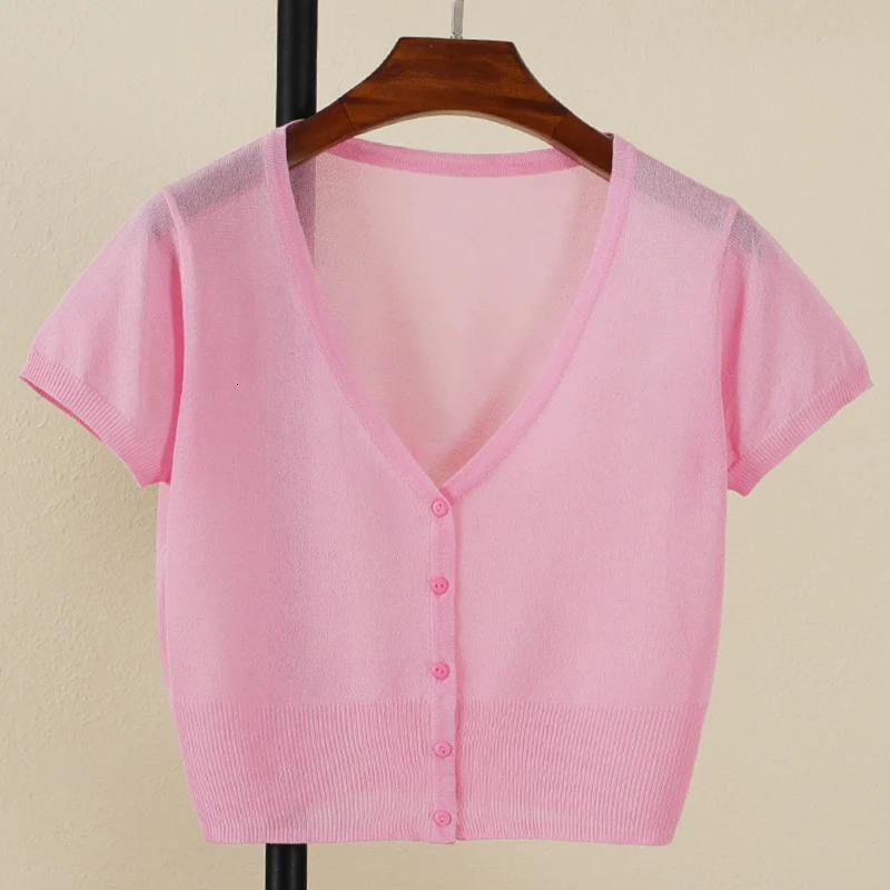 Outerwear Jerseys Summer Cardigan Women Cropped Blouses Korean Fashion Style Cute Vneck Womens Coat Black Bolero Woman Basic 250530