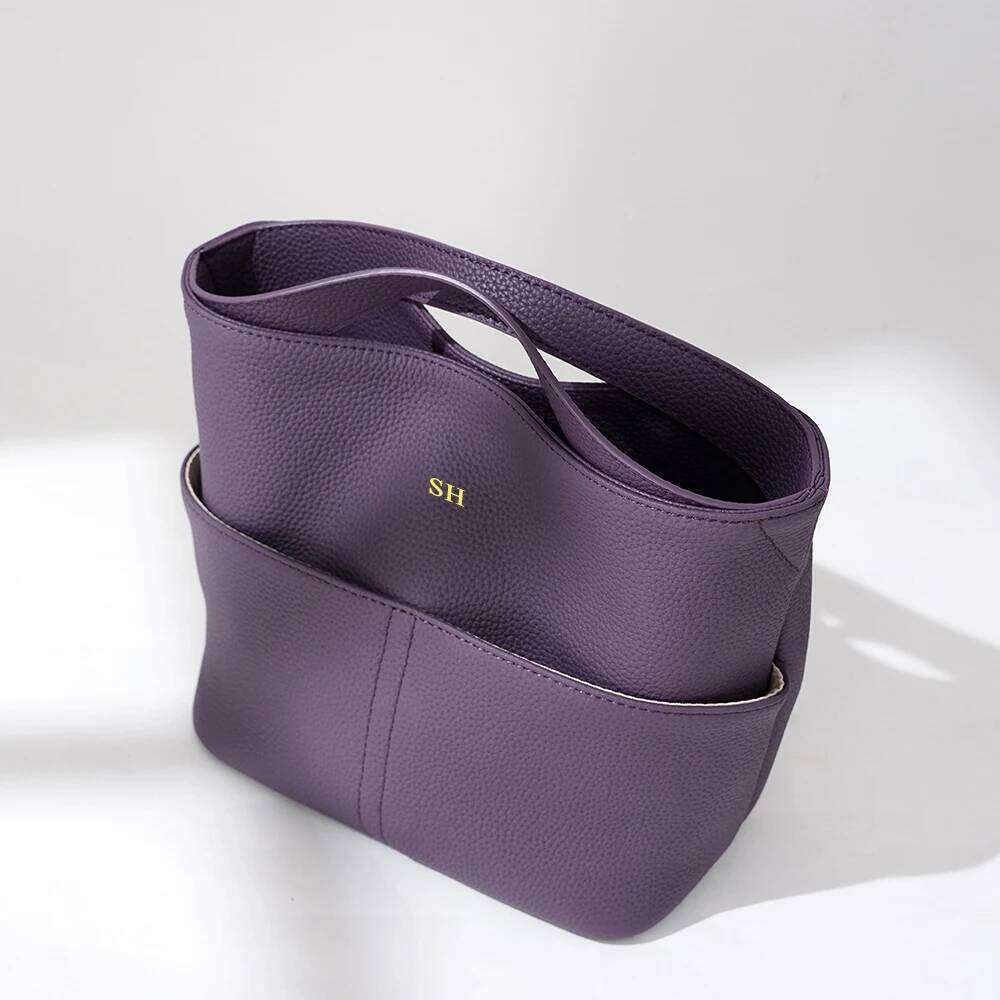 Genuine Leather Female Bucket Bag Personalize Name Cylinder Women Top Handle Handbag Cowhide Drawstring Shoulder Satchel 2025/06/05