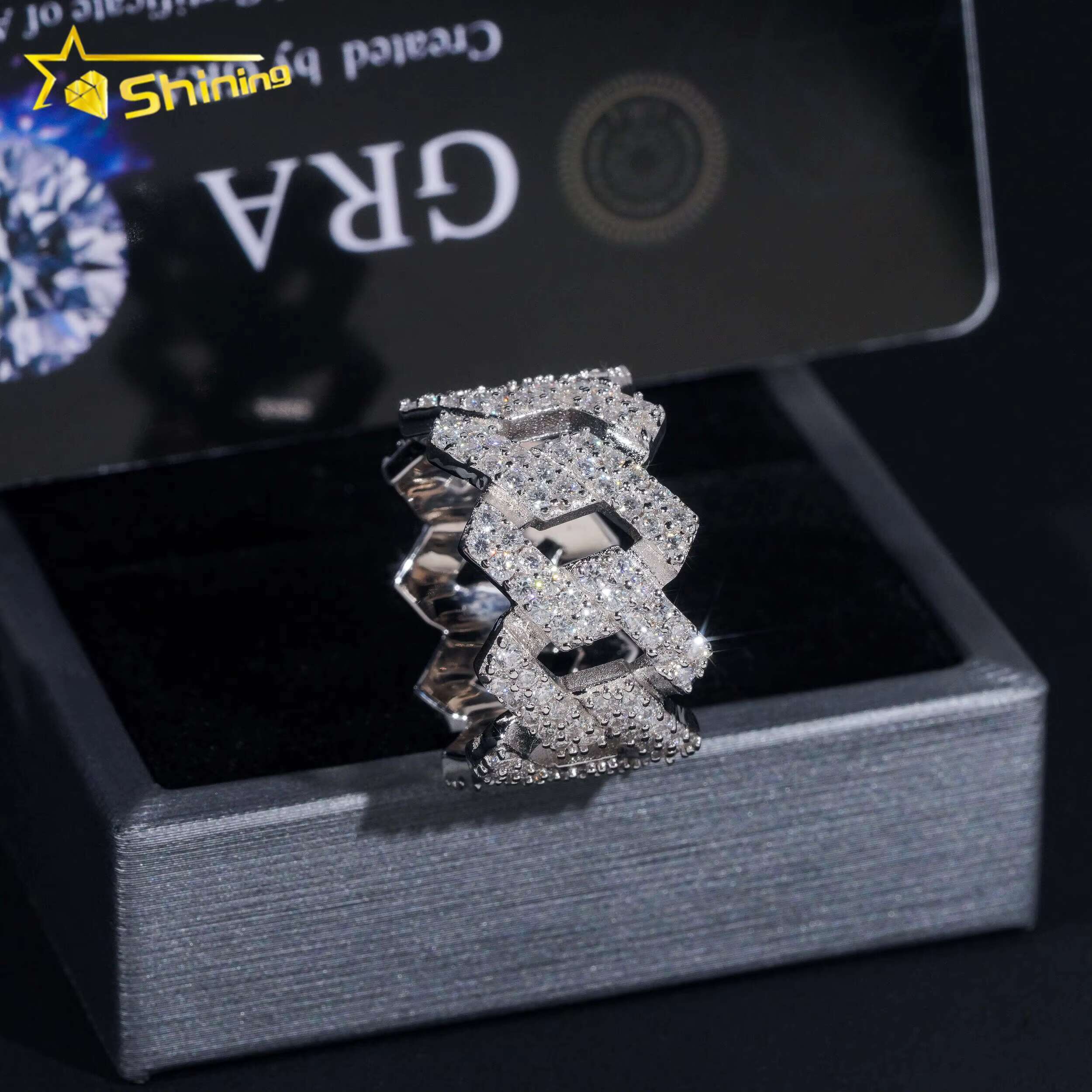 Hip Hop Style Pass Diamond Tester Hip Hop Jewelry 925 Silver Fully Iced Eternity VVS Diamond Moissanite Iced Out Cuban Ring