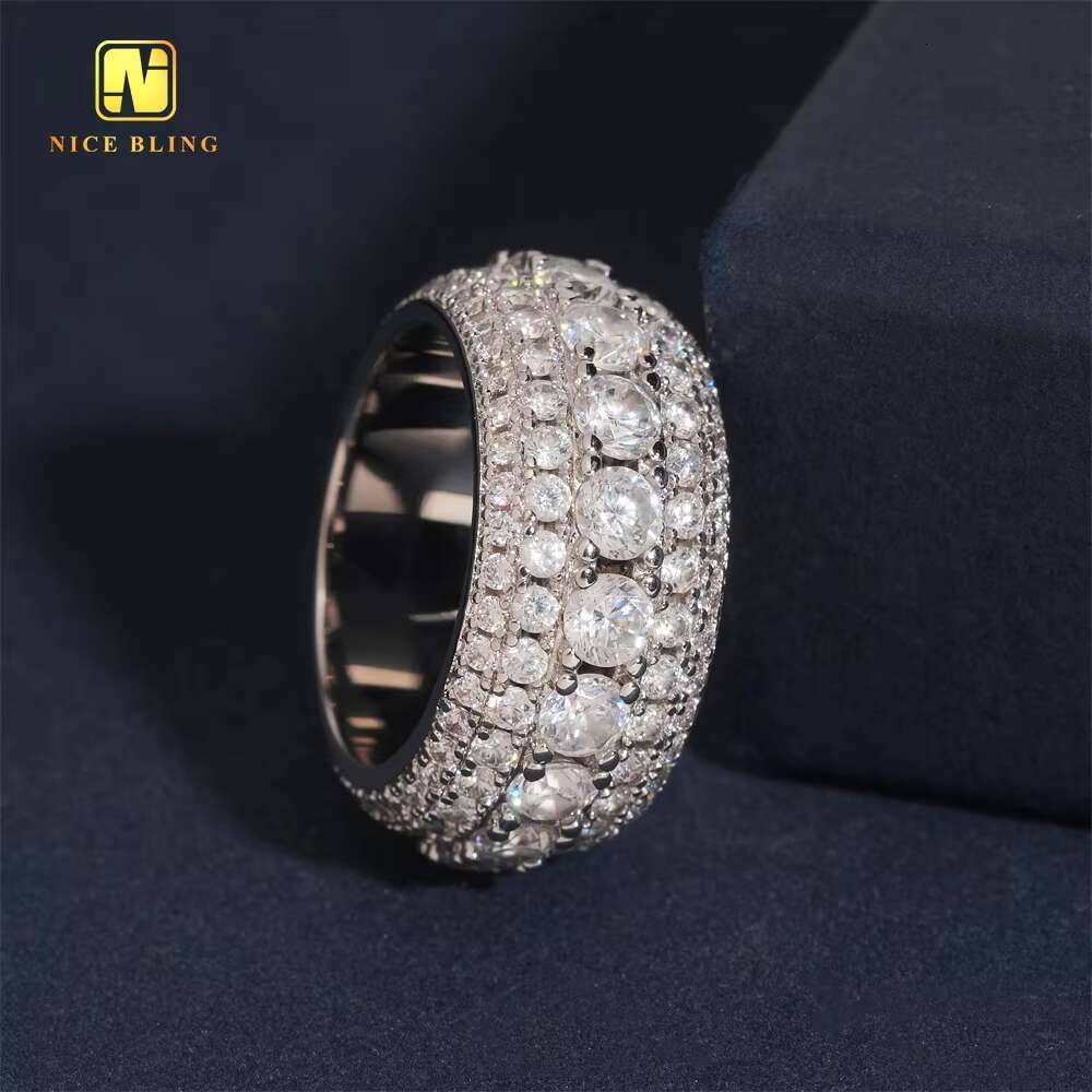 Fashion Jewelry Wholesale Price Hot Sale 5Row Hip Hop Moissanite Rapper Brass 5A Cubic Moissanite Jewelry Diamond Iced Out Ring for Men