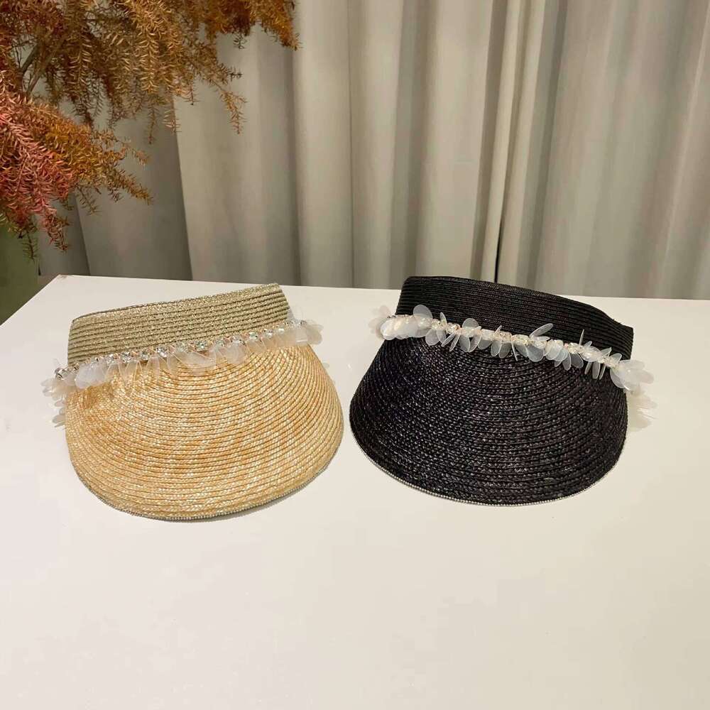 summer Women Visors wheat crownless straw hats Sun Visor sunvisor Beach backless hat Tourism with elastic band at back