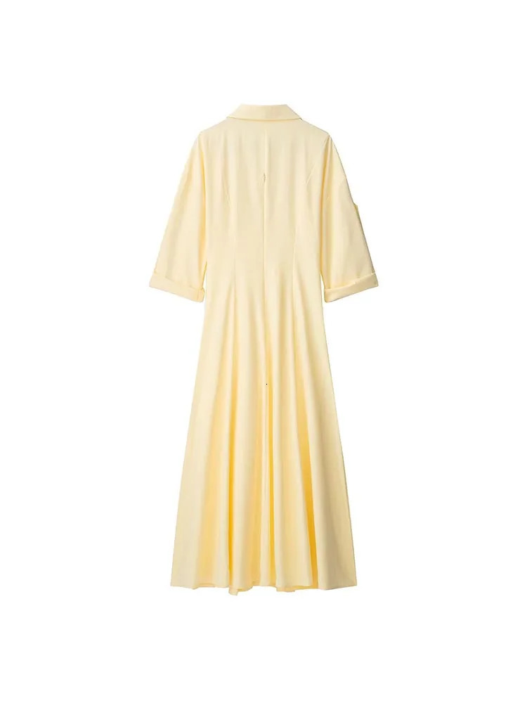 Women Summer Shirts Dress Fashion Casual VNeck 34 Sleeve Solid Female Elegant Street MIDI Dresses Clothing 250604