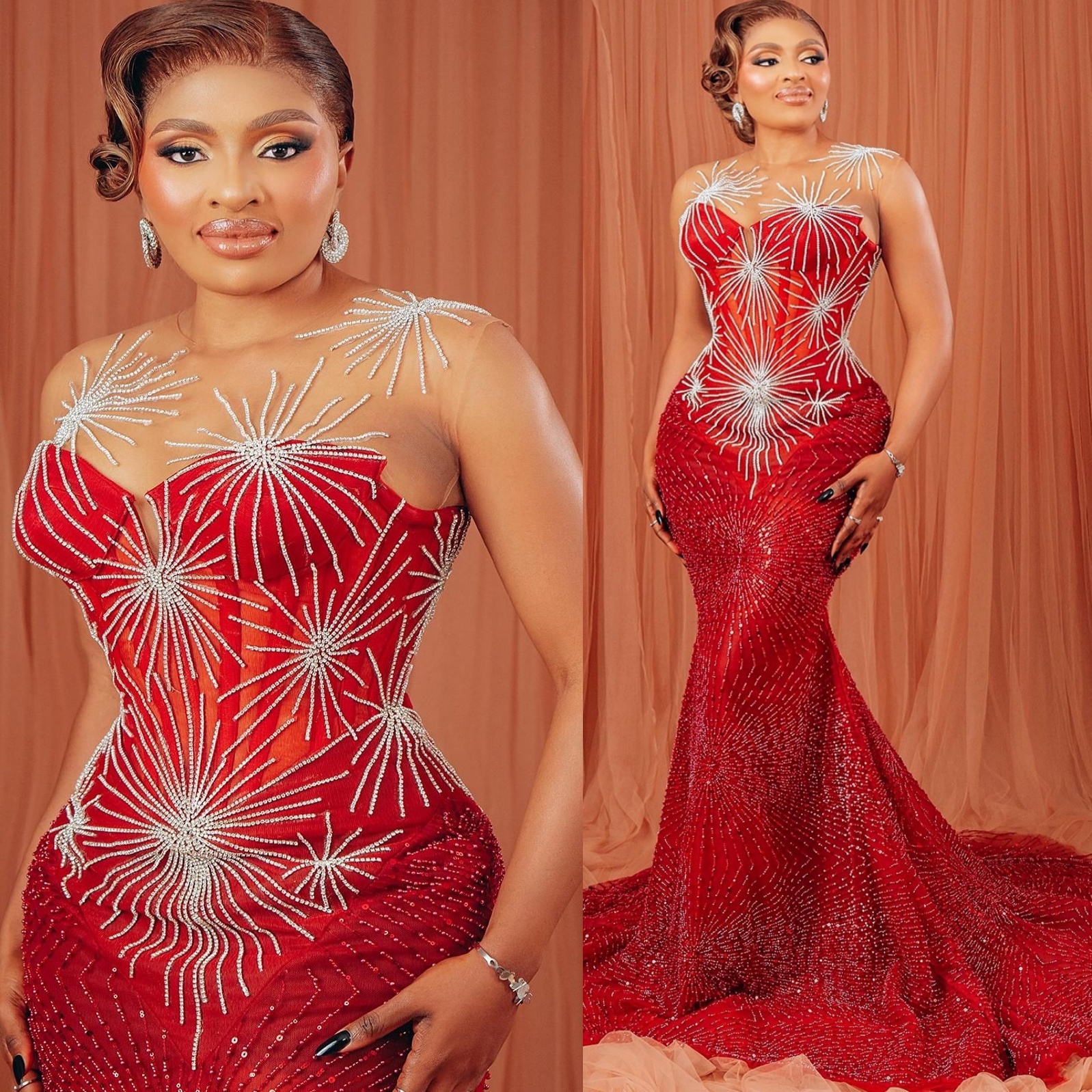 Dark Red Mermaid Prom Dresses 2025 Beaded Sequined Sparkly Evening Formal Party Second Birthday Engagement Gowns Plus Size Dress For Special Occasions