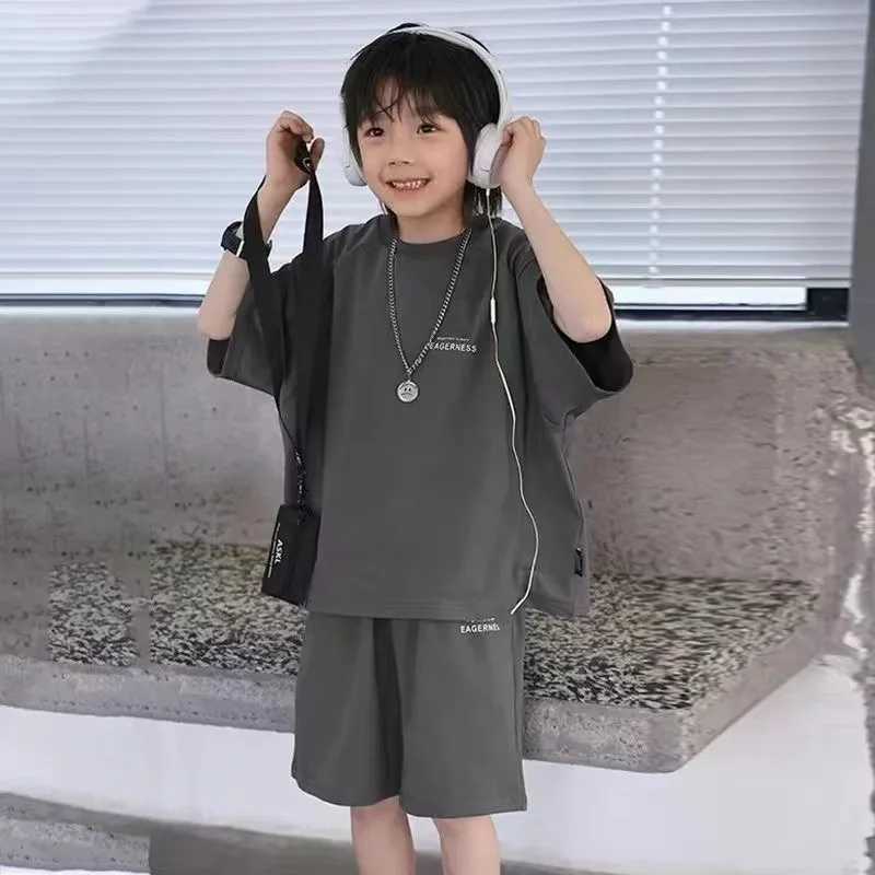 New Boys Casual T-Shirt Sets Summer Kids Short Sleeved Tops+Shorts 2Pcs Children Loose Clothing Suits Teen Tracksuit Outfits R250605