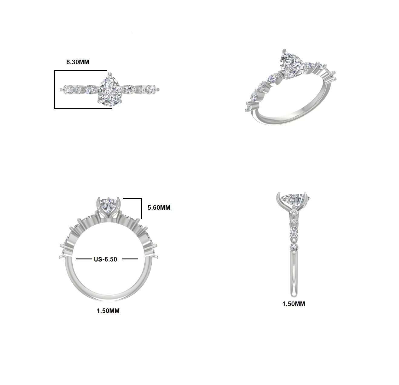 Premium Moissanite Luxury 0.14 Ct Round Cut Eternity Band with Five Stones - Sterling Silver