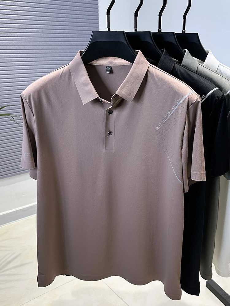 High quality ice silk breathable short sleeve lapel T-shirt solid color summer casual sports style fashionable mens polo shirt XJ250605